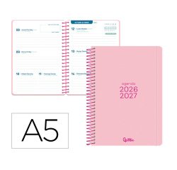 Agenda escolar liderpapel 26-27 espiral basic semana vista a5 bilingue 70g papel fsc rosa