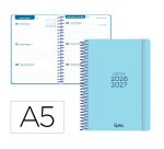 Agenda escolar liderpapel 26-27 espiral basic semana vista a5 bilingue 70g papel fsc azul turquesa