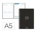 Agenda escolar liderpapel 26-27 espiral basic dia pagina a5 bilingue 70g papel fsc negro