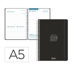Agenda escolar liderpapel 26-27 espiral basic dia pagina a5 bilingue 70g papel fsc negro
