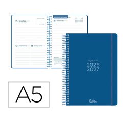 Agenda escolar liderpapel 26-27 espiral basic dia pagina a5 bilingue 70g papel fsc azul marino
