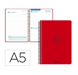 Agenda escolar liderpapel 26-27 espiral basic dia pagina a5 bilingue 70g papel fsc rojo