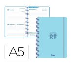 Agenda escolar liderpapel 26-27 espiral basic dia pagina a5 bilingue 70g papel fsc azul turquesa