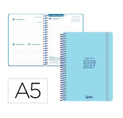 Agenda escolar liderpapel 26-27 espiral basic dia pagina a5 bilingue 70g papel fsc azul turquesa