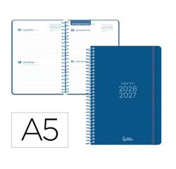 Agenda escolar liderpapel 26-27 espiral basic 2 dias pagina a5 bilingue 70g papel fsc azul marino