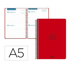 Agenda escolar liderpapel 26-27 espiral basic 2 dias pagina a5 bilingue 70g papel fsc rojo