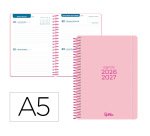 Agenda escolar liderpapel 26-27 espiral basic 2 dias pagina a5 bilingue 70g papel fsc rosa