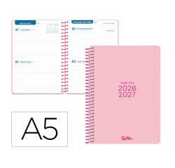 Agenda escolar liderpapel 26-27 espiral basic 2 dias pagina a5 bilingue 70g papel fsc rosa