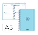 Agenda escolar liderpapel 26-27 espiral basic 2 dias pagina a5 bilingue 70g papel fsc azul turquesa