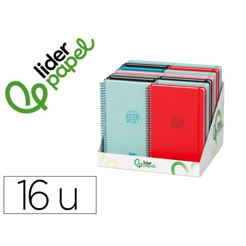 Agenda escolar liderpapel 26-27 espiral basic diseños surtidos bilingüe 70g papel fsc expositor 16 unidades