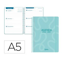 Agenda escolar liderpapel 26-27 espiral classic semana vista a5 bilingue 70g papel fsc azul turquesa
