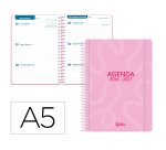 Agenda escolar liderpapel 26-27 espiral classic semana vista a5 bilingue 70g papel fsc rosa