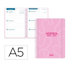 Agenda escolar liderpapel 26-27 espiral classic semana vista a5 bilingue 70g papel fsc rosa