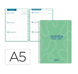 Agenda escolar liderpapel 26-27 espiral classic semana vista a5 bilingue 70g papel fsc verde