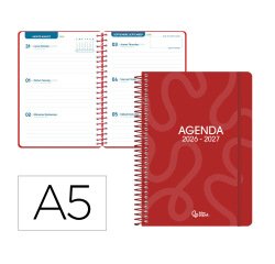 Agenda escolar liderpapel 26-27 espiral classic semana vista a5 bilingue 70g papel fsc rojo
