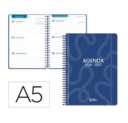 Agenda escolar liderpapel 26-27 espiral classic semana vista a5 bilingue 70g papel fsc azul marino