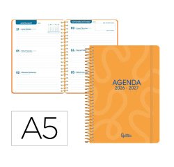 Agenda escolar liderpapel 26-27 espiral classic semana vista a5 bilingue 70g papel fsc naranja