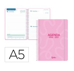Agenda escolar liderpapel 26-27 espiral classic dia pagina a5 bilingue 70g papel fsc rosa