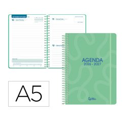 Agenda escolar liderpapel 26-27 espiral classic dia pagina a5 bilingue 70g papel fsc verde