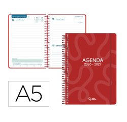 Agenda escolar liderpapel 26-27 espiral classic dia pagina a5 bilingue 70g papel fsc rojo