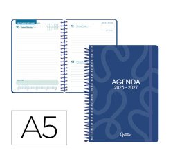 Agenda escolar liderpapel 26-27 espiral classic dia pagina a5 bilingue 70g papel fsc azul marino