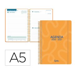 Agenda escolar liderpapel 26-27 espiral classic dia pagina a5 bilingue 70g papel fsc naranja