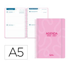 Agenda escolar liderpapel 26-27 espiral classic 2 dias pagina a5 bilingue 70g papel fsc rosa