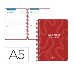 Agenda escolar liderpapel 26-27 espiral classic 2 dias pagina a5 bilingue 70g papel fsc rojo