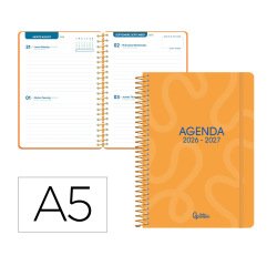 Agenda escolar liderpapel 26-27 espiral classic 2 dias pagina a5 bilingue 70g papel fsc naranja