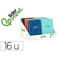 Agenda escolar liderpapel 26-27 espiral classic diseños surtidos bilingüe 70g papel fsc expositor 16 unidades