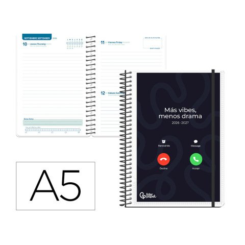 Agenda escolar liderpapel 26-27 espiral personalizable dia pagina a5 bilingue 70g papel fsc