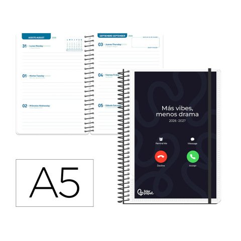 Agenda escolar liderpapel 26-27 espiral personalizable semana vista a5 bilingue 70g papel fsc