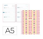 Agenda escolar liderpapel 26-27 espiral cottage semana vista a5 bilingue 80g papel fsc rosa corazones