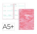 Agenda escolar liderpapel 26-27 espiral military semana vista a5+ bilingue 80g papel fsc rosa
