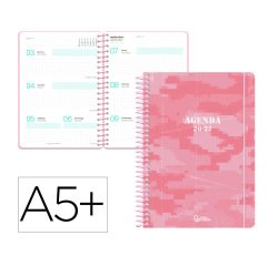 Agenda escolar liderpapel 26-27 espiral military semana vista a5+ bilingue 80g papel fsc rosa