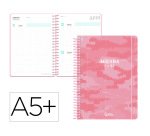 Agenda escolar liderpapel 26-27 espiral military dia pagina a5+ bilingue 80g papel fsc rosa