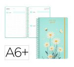 Agenda escolar liderpapel 26-27 espiral flowers dia pagina a6+ bilingue 80g papel fsc azul