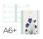 Agenda escolar liderpapel 26-27 espiral flowers semana vista a6+ bilingue 80g papel fsc blanco