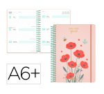 Agenda escolar liderpapel 26-27 espiral flowers semana vista a6+ bilingue 80g papel fsc rojo