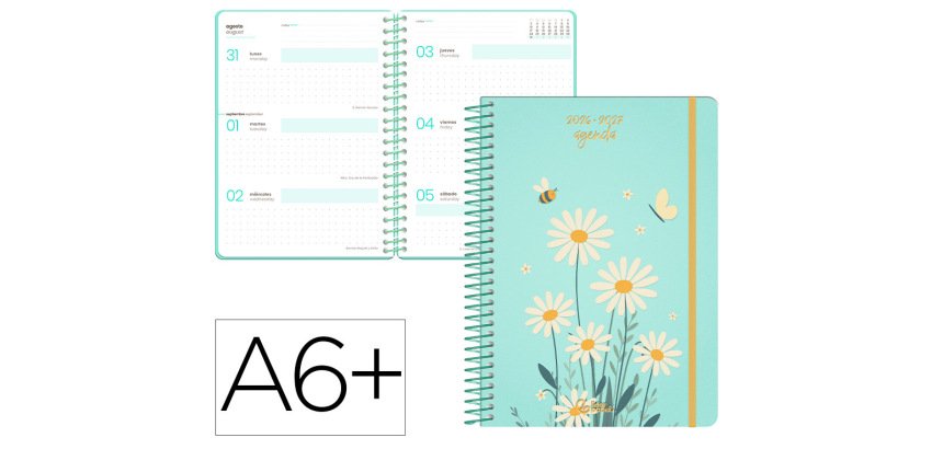 Agenda escolar liderpapel 26-27 espiral fantasy d semanavista a6+ bilingue 80g papel fsc azul