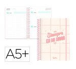 Agenda escolar liderpapel 26-27 espiral graphic dia pagina a5+ bilingue 80g papel fsc rosa