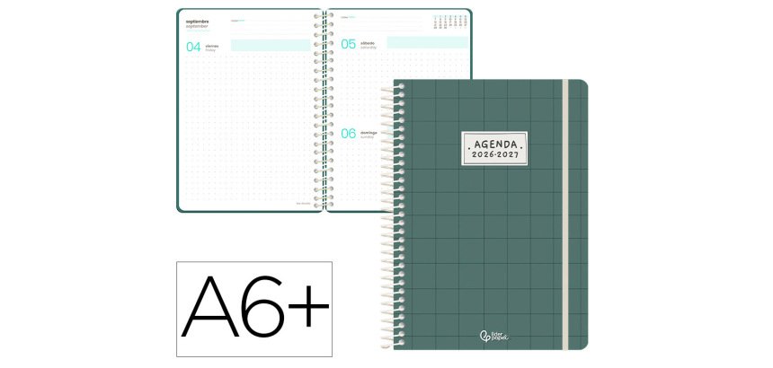 Agenda escolar liderpapel 26-27 espiral pattern dia pagina a6 bilingue 80g papel fsc cuadricula