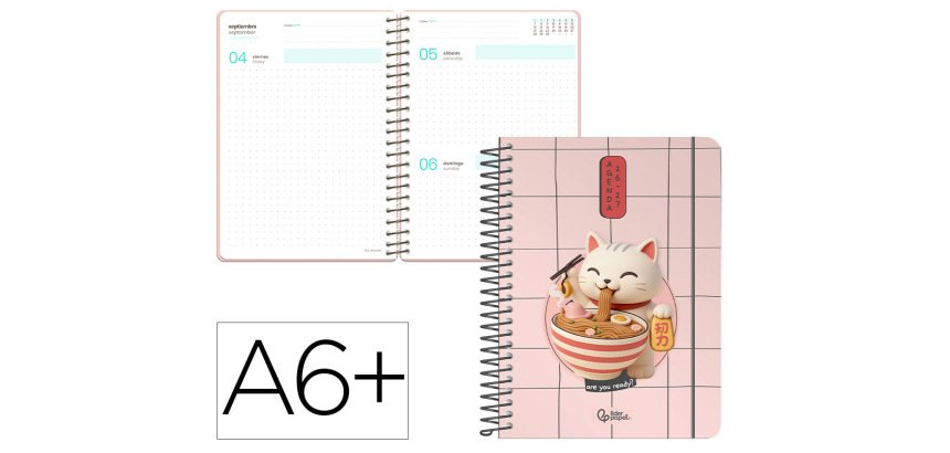 Agenda escolar liderpapel 26-27 espiral oriental dia pagina a6+ bilingue 80g papel fsc gato