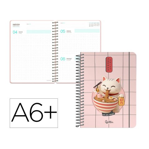 Agenda escolar liderpapel 26-27 espiral oriental dia pagina a6+ bilingue 80g papel fsc gato
