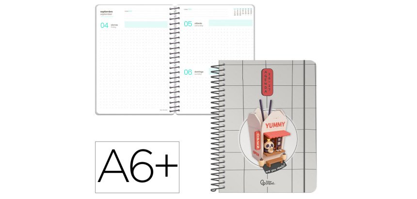 Agenda escolar liderpapel 26-27 espiral oriental dia pagina a6+ bilingue 80g papel fsc fideos