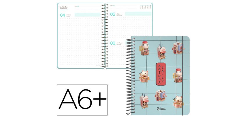 Agenda escolar liderpapel 26-27 espiral oriental dia pagina a6+ bilingue 80g papel fsc mix
