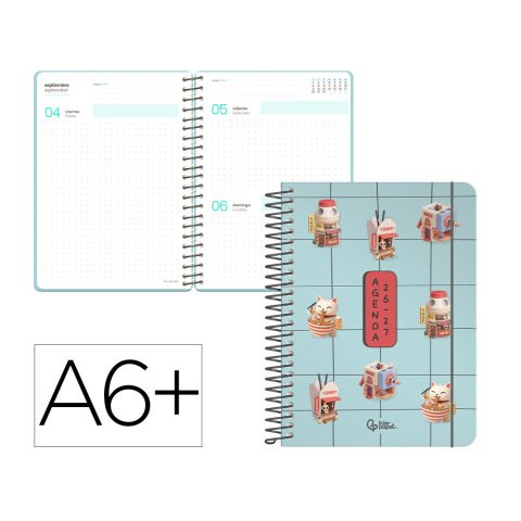 Agenda escolar liderpapel 26-27 espiral oriental dia pagina a6+ bilingue 80g papel fsc mix