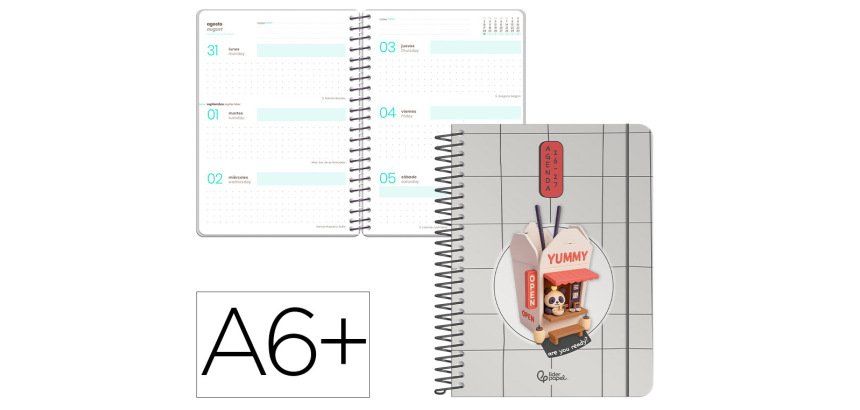 Agenda escolar liderpapel 26-27 espiral oriental semana vista a6+ bilingue 80g papel fsc fideos