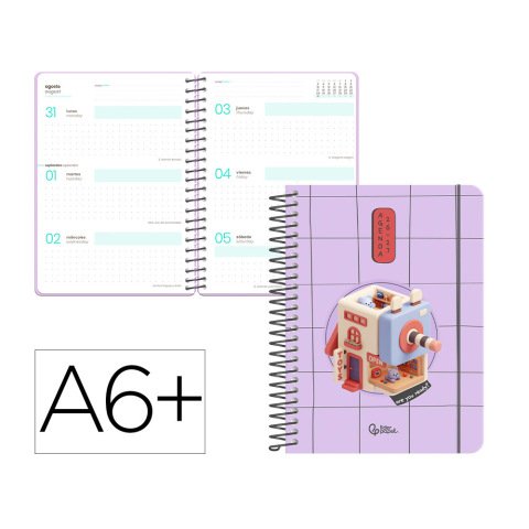 Agenda escolar liderpapel 26-27 espiral oriental semana vista a6+ bilingue 80g papel fsc sacapuntas