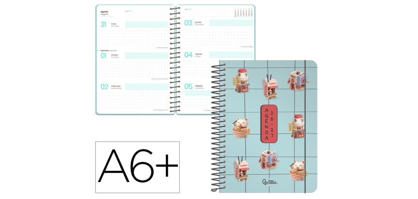 Agenda escolar liderpapel 26-27 espiral fantasy f semana vista a6+ bilingue 80g papel fsc diseño4